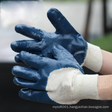 NMSAFETY blue nitrile gloves 3/4 coated chemical industry work gloves open back